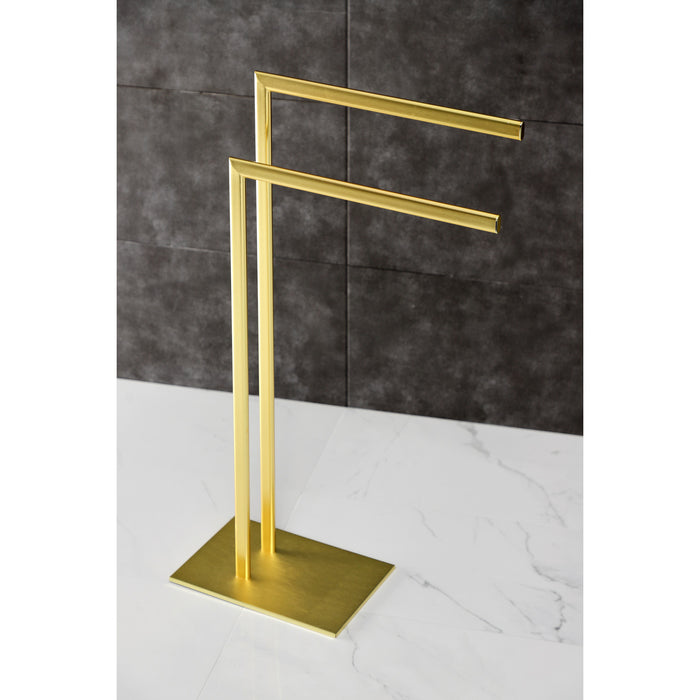 Kingston Brass SCC8007 Edenscape 31" Freestanding Pedestal 2-Tier L-Shape Towel Rack, Brushed Brass