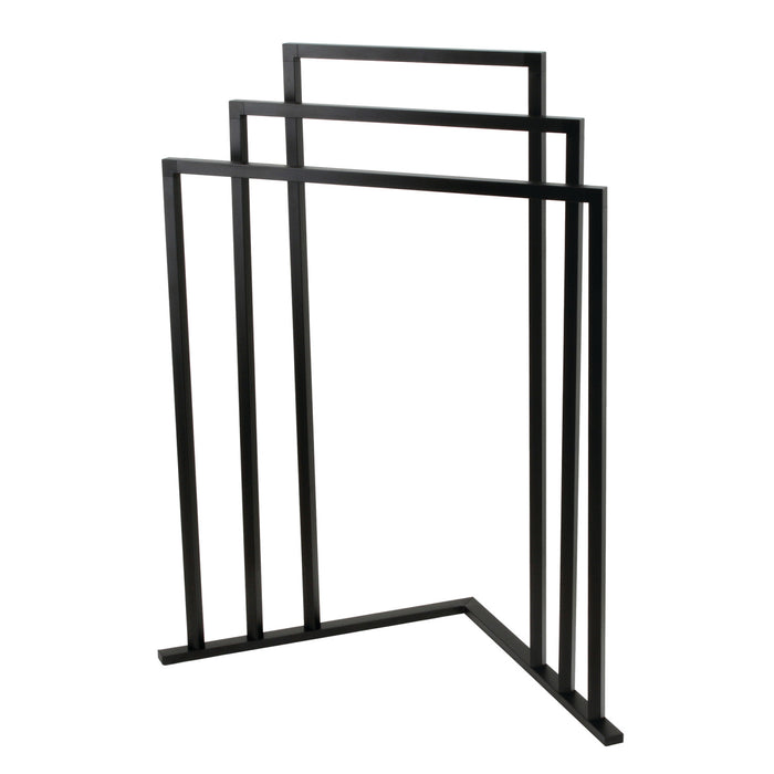 Kingston Brass SCC8270 Edenscape 32-15/16" Freestanding Pedestal 3-Tier L-Shaped Corner Towel Rack, Matte Black