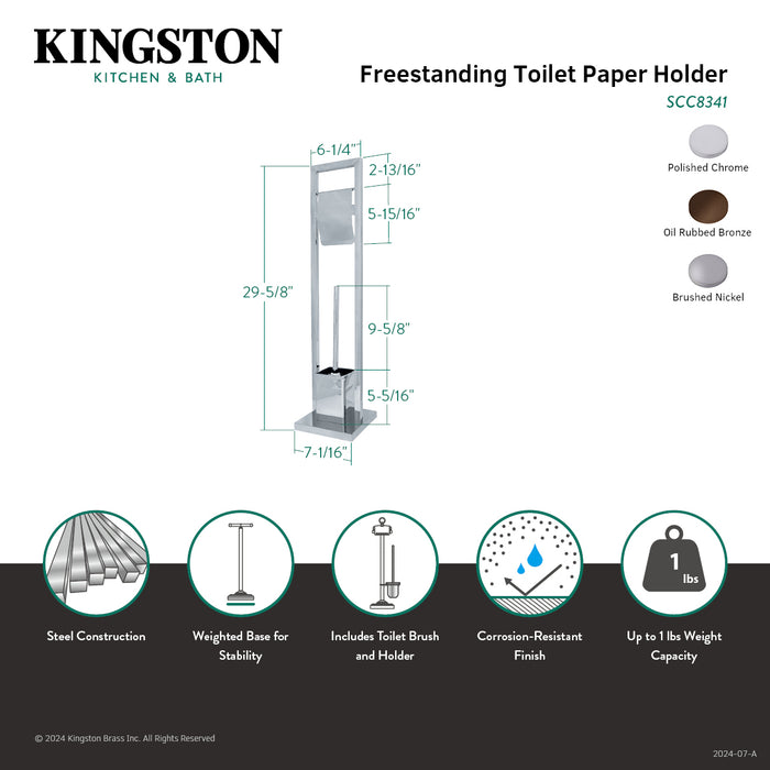 Kingston Brass SCC8341 Pedestal Toilet Paper Holder with Toilet Brush Holder, Polished Chrome