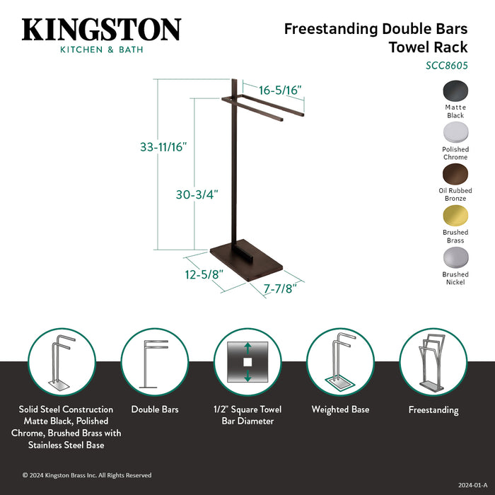 Kingston Brass SCC8601 Edenscape 33-11/16" Freestanding Pedestal 2-Tier Towel Rack, Polished Chrome