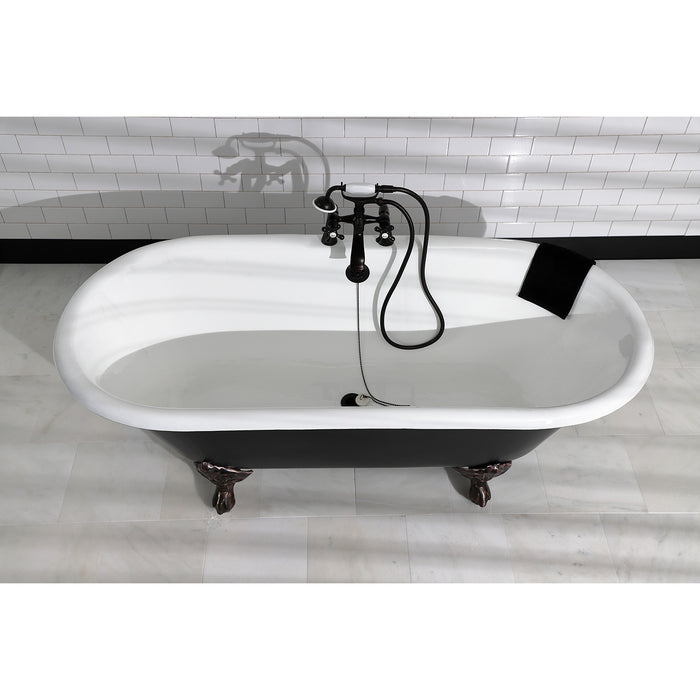 Aqua Eden VBT7D663013NB5 66" Cast Iron Oval Double Ended Clawfoot Tub (7" Faucet Drillings), Black/White/Oil Rubbed Bronze