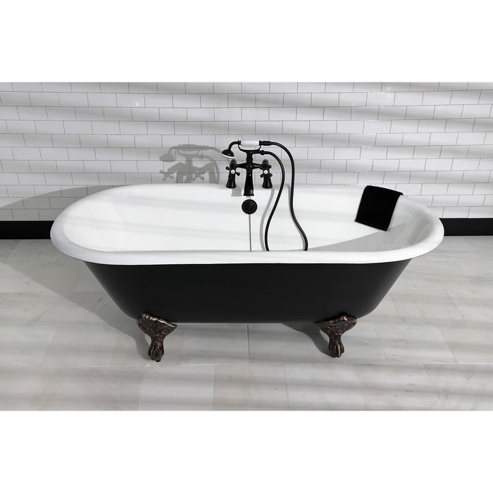 Aqua Eden VBT7D663013NB5 66" Cast Iron Oval Double Ended Clawfoot Tub (7" Faucet Drillings), Black/White/Oil Rubbed Bronze