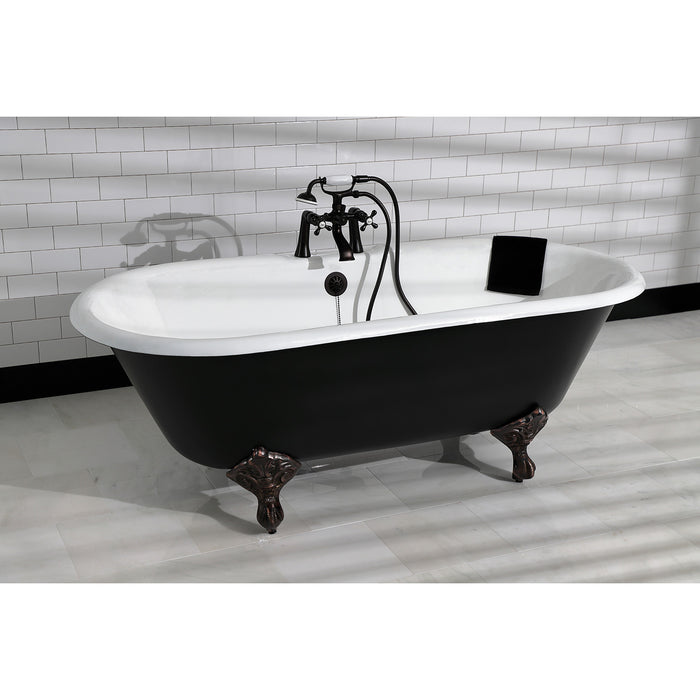 Aqua Eden VBT7D663013NB5 66" Cast Iron Oval Double Ended Clawfoot Tub (7" Faucet Drillings), Black/White/Oil Rubbed Bronze
