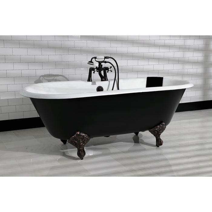 Aqua Eden VBT7D663013NB5 66" Cast Iron Oval Double Ended Clawfoot Tub (7" Faucet Drillings), Black/White/Oil Rubbed Bronze