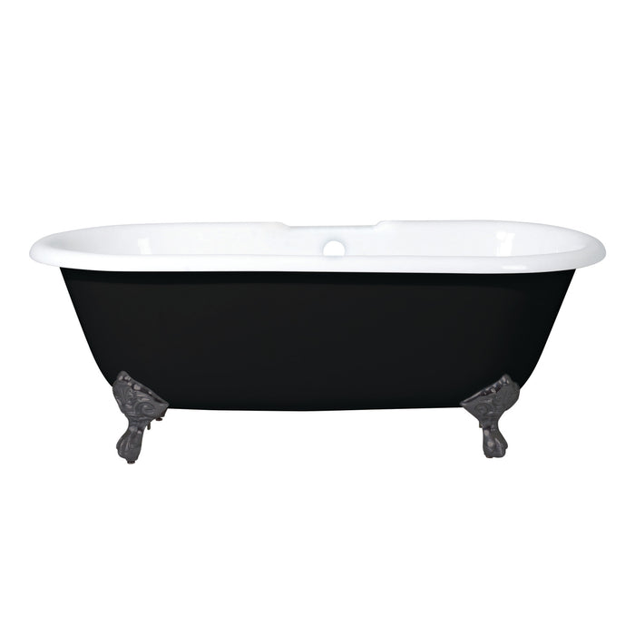 Aqua Eden VBT7D663013NB5 66" Cast Iron Oval Double Ended Clawfoot Tub (7" Faucet Drillings), Black/White/Oil Rubbed Bronze