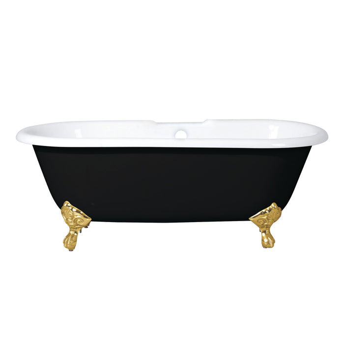 Aqua Eden VBT7D663013NB7 66" Cast Iron Oval Double Ended Clawfoot Tub (7" Faucet Drillings), Black/White/Brushed Brass