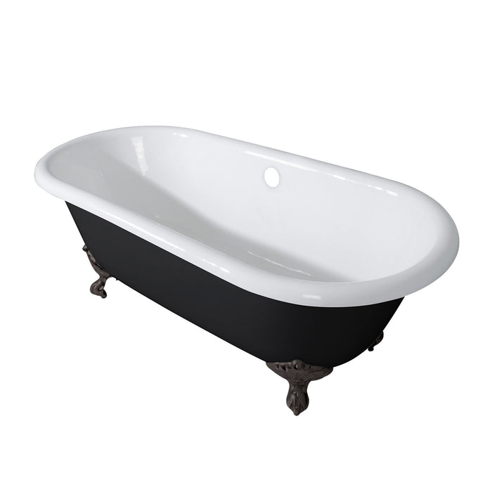 Aqua Eden VBTND663013NB5 66" Cast Iron Oval Double Ended Clawfoot Tub (No Faucet Drillings), Black/White/Oil Rubbed Bronze