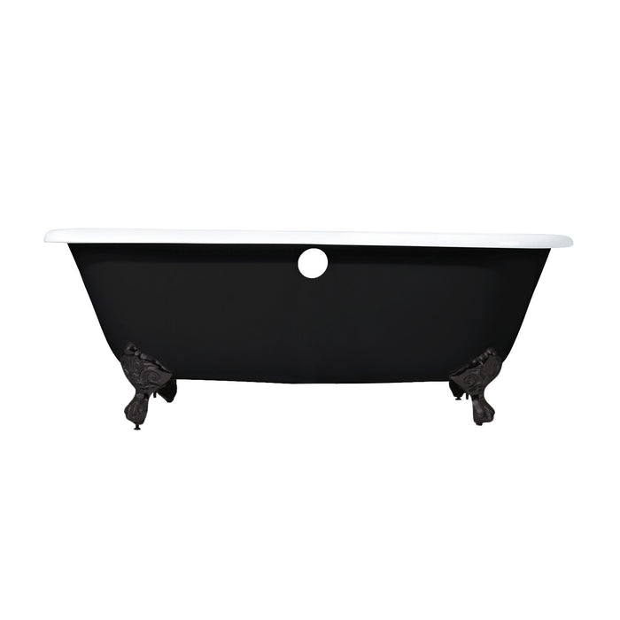 Aqua Eden VBTND663013NB5 66" Cast Iron Oval Double Ended Clawfoot Tub (No Faucet Drillings), Black/White/Oil Rubbed Bronze