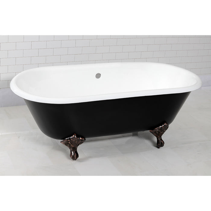 Aqua Eden VBTND663013NB5 66" Cast Iron Oval Double Ended Clawfoot Tub (No Faucet Drillings), Black/White/Oil Rubbed Bronze