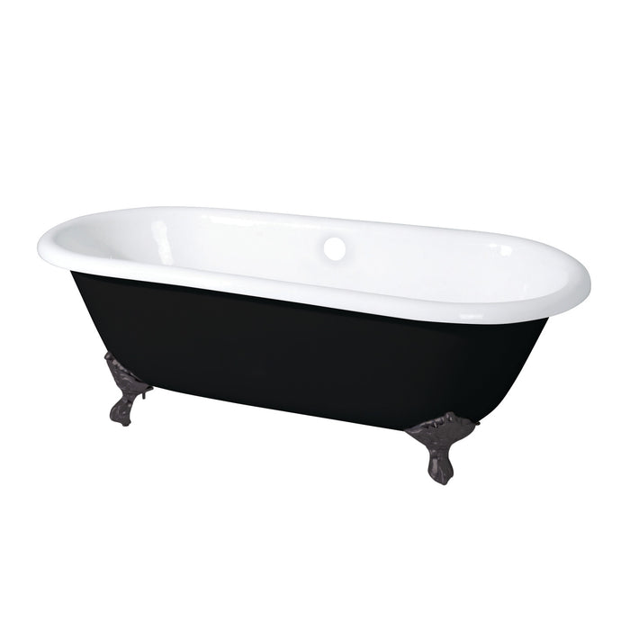 Aqua Eden VBTND663013NB5 66" Cast Iron Oval Double Ended Clawfoot Tub (No Faucet Drillings), Black/White/Oil Rubbed Bronze