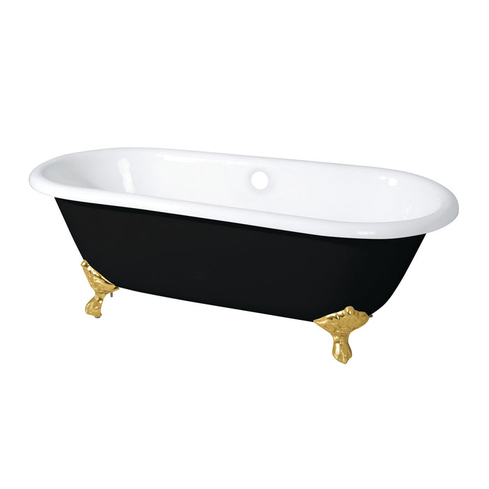 Aqua Eden VBTND663013NB7 66" Cast Iron Oval Double Ended Clawfoot Tub (No Faucet Drillings), Black/White/Brushed Brass