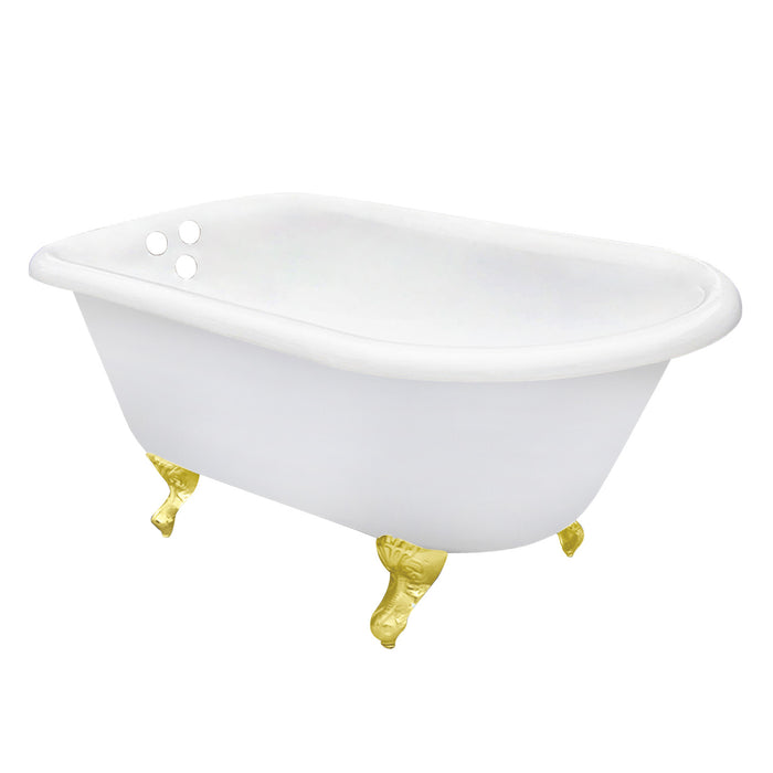 Aqua Eden VCT3D543019NT2 54" Cast Iron Oval Rectangular Roll Top Clawfoot Tub (3-3/8" Wall Drillings), White/Polished Brass
