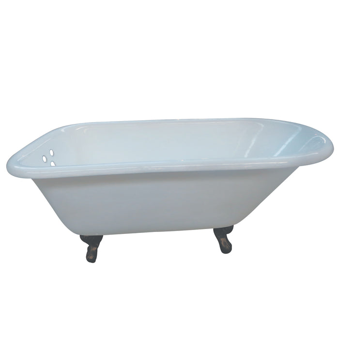 Aqua Eden VCT3D543019NT5 54" Cast Iron Oval Rectangular Roll Top Clawfoot Tub (3-3/8" Wall Drillings), White/Oil Rubbed Bronze