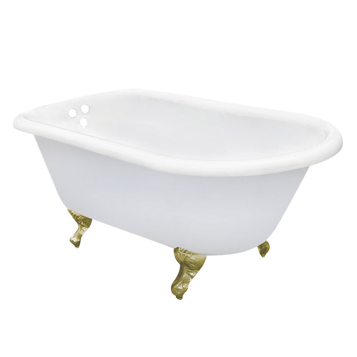 Aqua Eden VCT3D543019NT7 54" Cast Iron Oval Rectangular Roll Top Clawfoot Tub (3-3/8" Wall Drillings), White/Brushed Brass