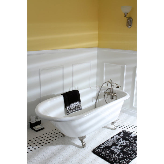 Aqua Eden VCT3D603019NT8 60" Cast Iron Oval Rectangular Roll Top Clawfoot Tub (3-3/8" Wall Drillings), White/Brushed Nickel