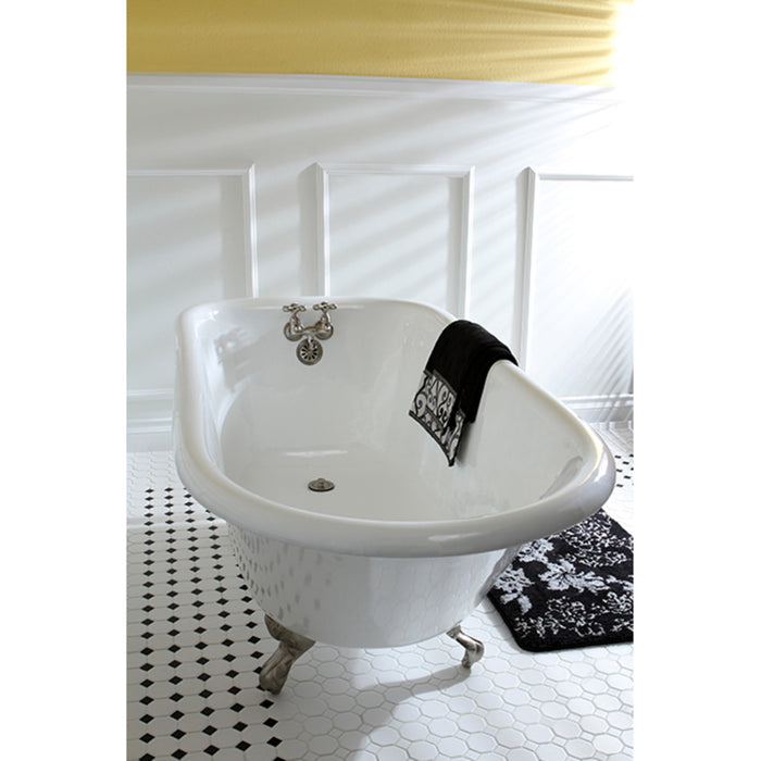 Aqua Eden VCT3D603019NT8 60" Cast Iron Oval Rectangular Roll Top Clawfoot Tub (3-3/8" Wall Drillings), White/Brushed Nickel