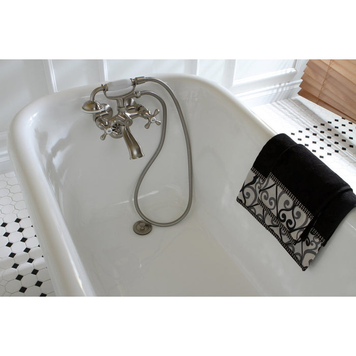 Aqua Eden VCT3D603019NT8 60" Cast Iron Oval Rectangular Roll Top Clawfoot Tub (3-3/8" Wall Drillings), White/Brushed Nickel