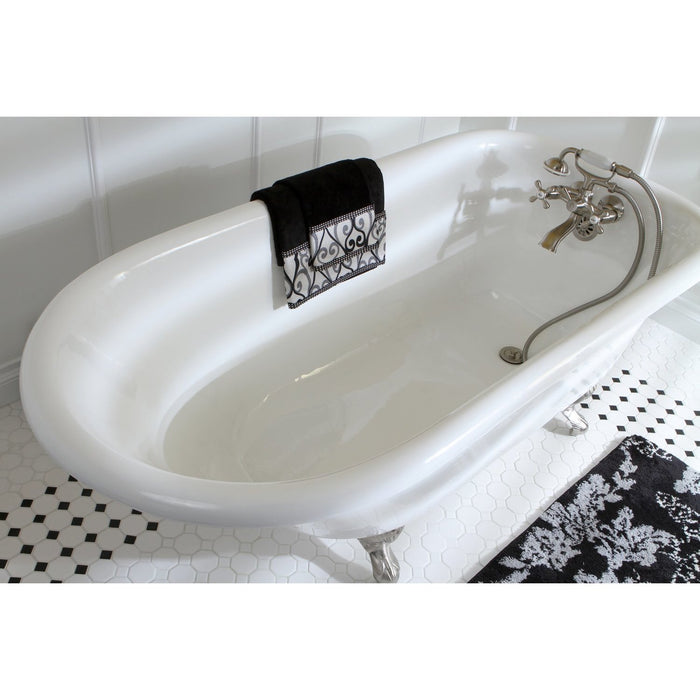 Aqua Eden VCT3D603019NT8 60" Cast Iron Oval Rectangular Roll Top Clawfoot Tub (3-3/8" Wall Drillings), White/Brushed Nickel