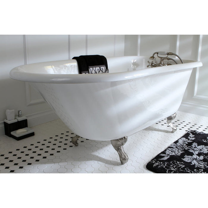 Aqua Eden VCT3D603019NT8 60" Cast Iron Oval Rectangular Roll Top Clawfoot Tub (3-3/8" Wall Drillings), White/Brushed Nickel
