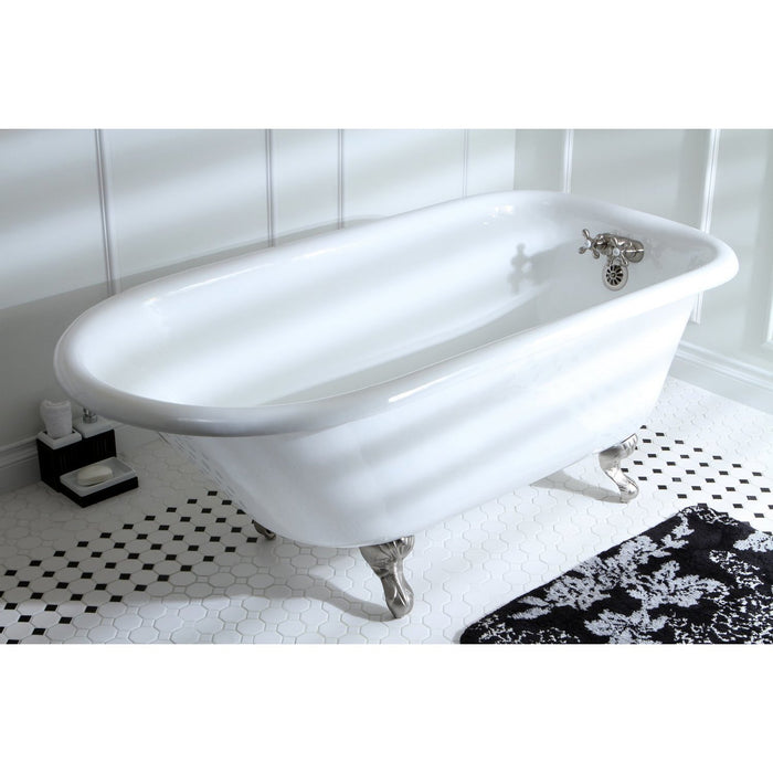 Aqua Eden VCT3D603019NT8 60" Cast Iron Oval Rectangular Roll Top Clawfoot Tub (3-3/8" Wall Drillings), White/Brushed Nickel