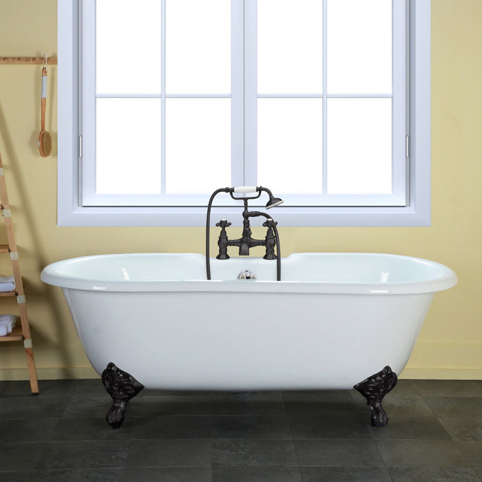 Aqua Eden VCT7D663013NB0 66" Cast Iron Oval Double Ended Clawfoot Tub (7" Faucet Drillings), White/Matte Black
