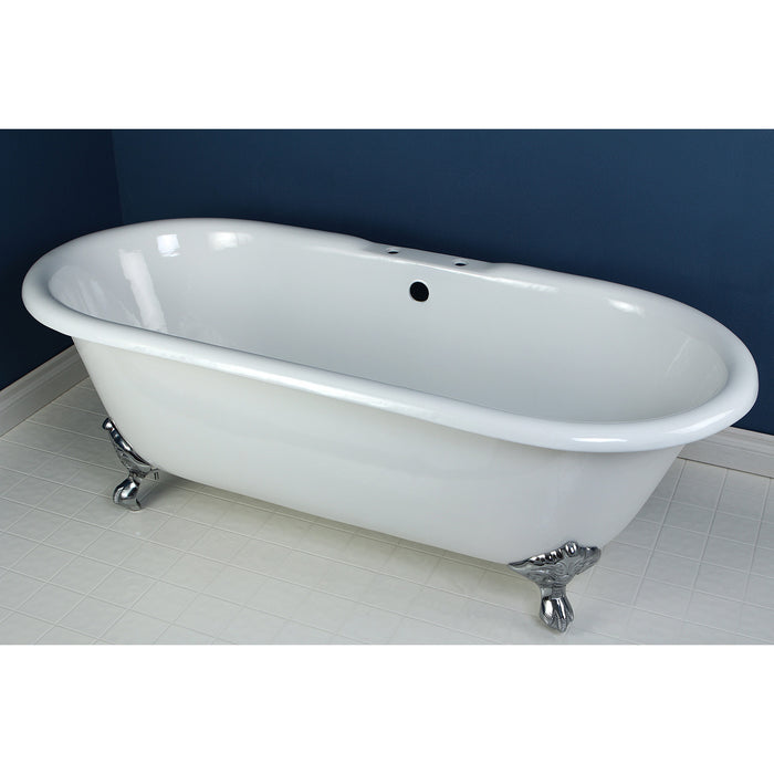 Aqua Eden VCT7D663013NB1 66" Cast Iron Oval Double Ended Clawfoot Tub (7" Faucet Drillings), White/Polished Chrome