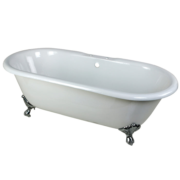 Aqua Eden VCT7D663013NB1 66" Cast Iron Oval Double Ended Clawfoot Tub (7" Faucet Drillings), White/Polished Chrome