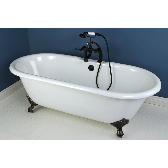 Aqua Eden VCT7D663013NB5 66" Cast Iron Oval Double Ended Clawfoot Tub (7" Faucet Drillings), White/Oil Rubbed Bronze