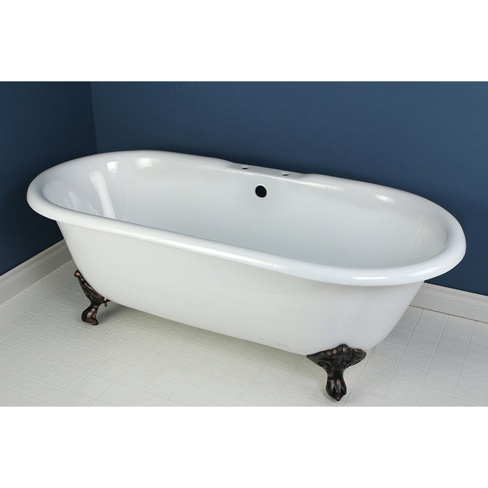 Aqua Eden VCT7D663013NB5 66" Cast Iron Oval Double Ended Clawfoot Tub (7" Faucet Drillings), White/Oil Rubbed Bronze