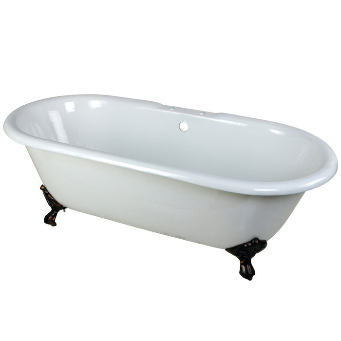 Aqua Eden VCT7D663013NB5 66" Cast Iron Oval Double Ended Clawfoot Tub (7" Faucet Drillings), White/Oil Rubbed Bronze