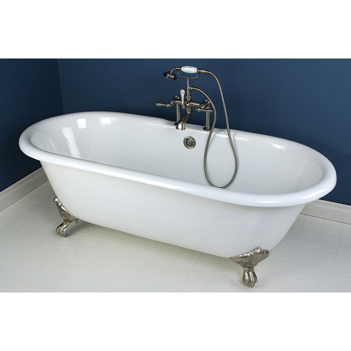 Aqua Eden VCT7D663013NB8 66" Cast Iron Oval Double Ended Clawfoot Tub (7" Faucet Drillings), White/Brushed Nickel