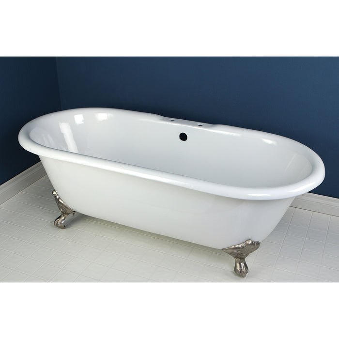 Aqua Eden VCT7D663013NB8 66" Cast Iron Oval Double Ended Clawfoot Tub (7" Faucet Drillings), White/Brushed Nickel