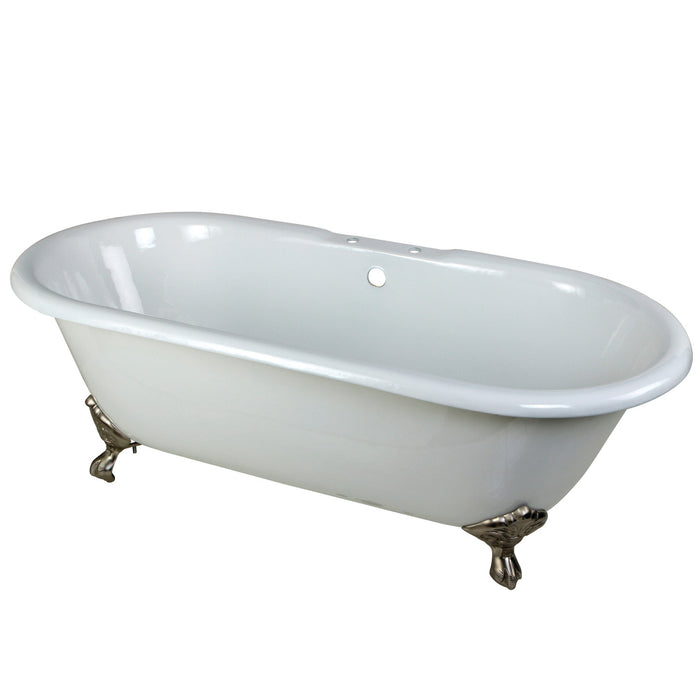 Aqua Eden VCT7D663013NB8 66" Cast Iron Oval Double Ended Clawfoot Tub (7" Faucet Drillings), White/Brushed Nickel