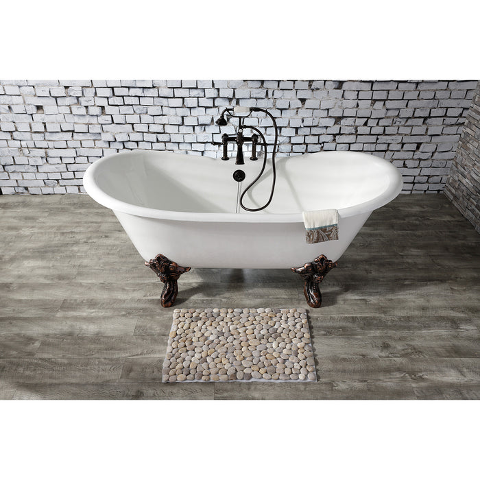 Aqua Eden VCT7DS6731NL5 67" Cast Iron Oval Double Slipper Clawfoot Tub (7" Faucet Drillings), White/Oil Rubbed Bronze