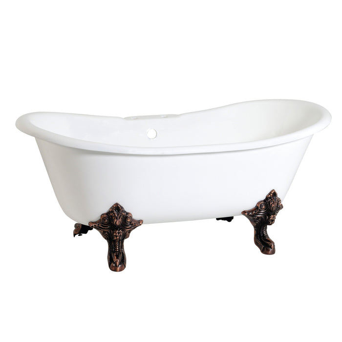 Aqua Eden VCT7DS6731NL5 67" Cast Iron Oval Double Slipper Clawfoot Tub (7" Faucet Drillings), White/Oil Rubbed Bronze