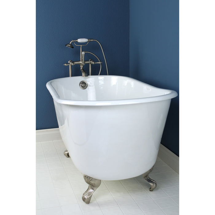 Aqua Eden VCTND4828NT8 48" Cast Iron Oval Single Slipper Clawfoot Tub (No Faucet Drillings), White/Brushed Nickel