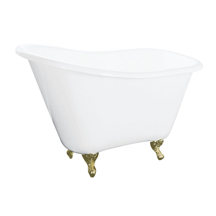 Aqua Eden VCTND5130NT7 51" Cast Iron Classic Flat-Rim Single Slipper Clawfoot Tub (No Faucet Drillings), White/Brushed Brass