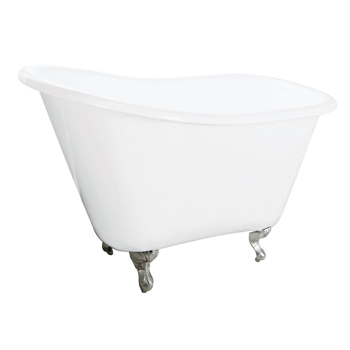 Aqua Eden VCTND5130NT8 51" Cast Iron Classic Flat-Rim Single Slipper Clawfoot Tub (No Faucet Drillings), White/Brushed Nickel