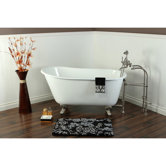 Aqua Eden VCTND5328NT8 53" Cast Iron Oval Single Slipper Clawfoot Tub (No Faucet Drillings), White/Brushed Nickel