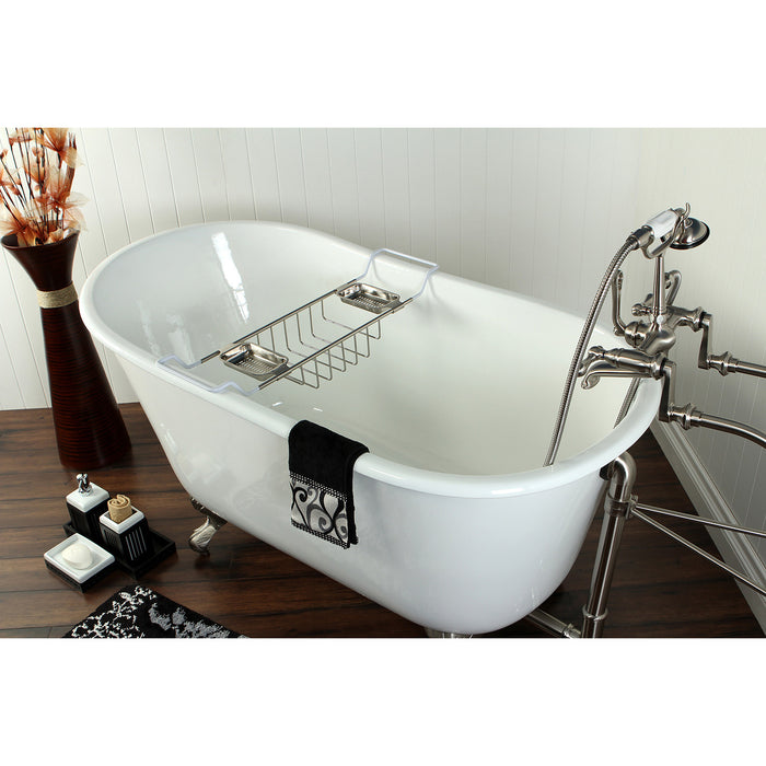 Aqua Eden VCTND5328NT8 53" Cast Iron Oval Single Slipper Clawfoot Tub (No Faucet Drillings), White/Brushed Nickel