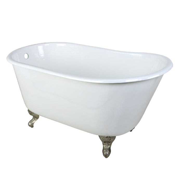 Aqua Eden VCTND5328NT8 53" Cast Iron Oval Single Slipper Clawfoot Tub (No Faucet Drillings), White/Brushed Nickel