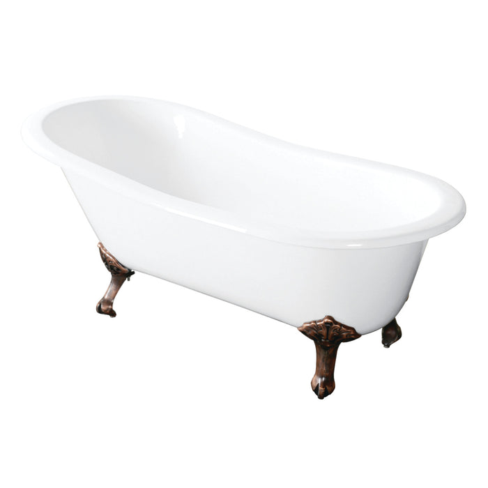 Aqua Eden VCTND5431B6 54" Cast Iron Oval Single Slipper Clawfoot Tub (No Faucet Drillings), White/Naples Bronze