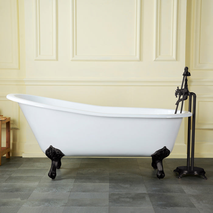 Aqua Eden VCTND5731B0 57" Cast Iron Oval Single Slipper Clawfoot Tub (No Faucet Drillings), White/Matte Black