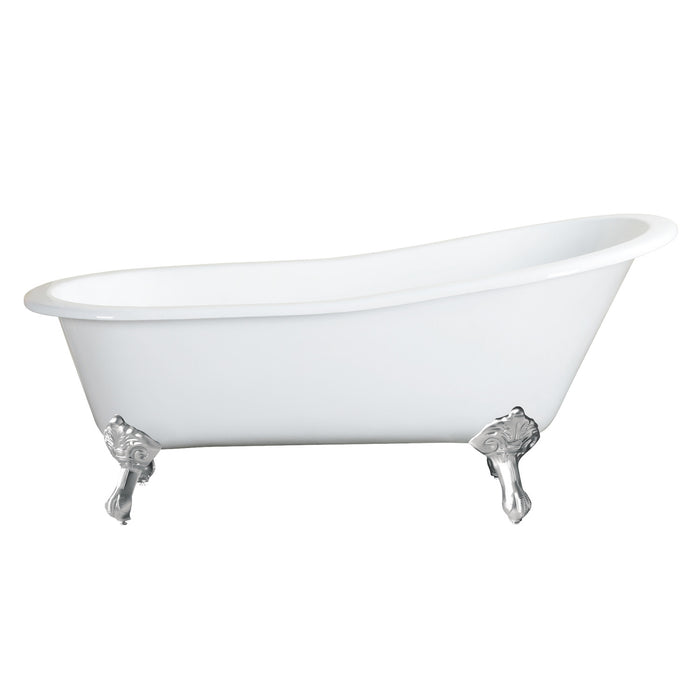 Aqua Eden VCTND5731B1 57" Cast Iron Oval Single Slipper Clawfoot Tub (No Faucet Drillings), White/Polished Chrome