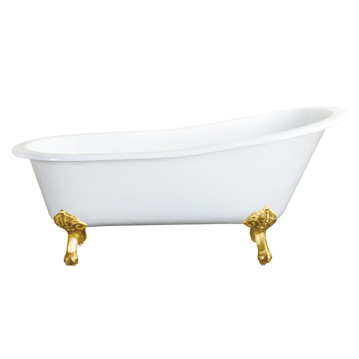 Aqua Eden VCTND5731B7 57" Cast Iron Oval Single Slipper Clawfoot Tub (No Faucet Drillings), White/Brushed Brass