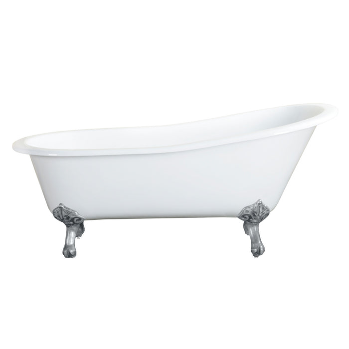 Aqua Eden VCTND5731B8 57" Cast Iron Oval Single Slipper Clawfoot Tub (No Faucet Drillings), White/Brushed Nickel