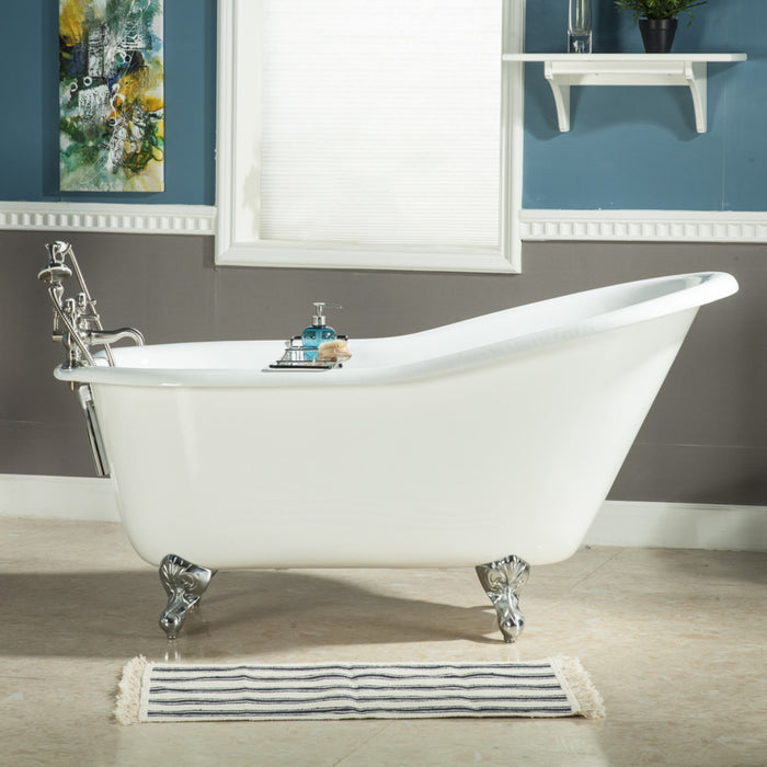Aqua Eden VCTND6030NT1 60" Cast Iron Oval Single Slipper Clawfoot Tub (No Faucet Drillings), White/Polished Chrome