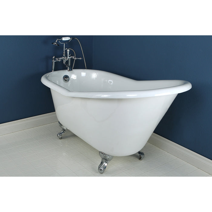 Aqua Eden VCTND6030NT1 60" Cast Iron Oval Single Slipper Clawfoot Tub (No Faucet Drillings), White/Polished Chrome