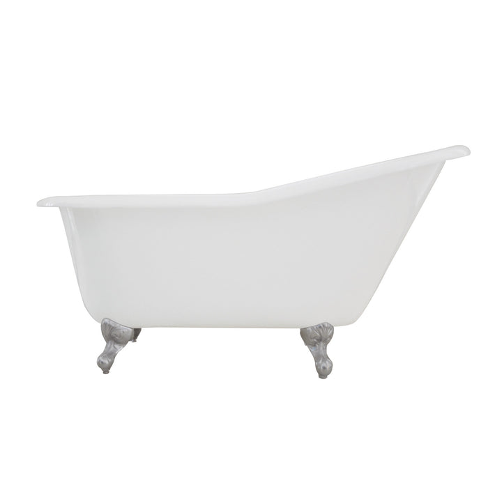 Aqua Eden VCTND6030NT1 60" Cast Iron Oval Single Slipper Clawfoot Tub (No Faucet Drillings), White/Polished Chrome