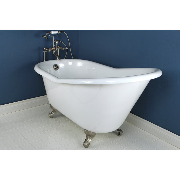 Aqua Eden VCTND6030NT8 60" Cast Iron Oval Single Slipper Clawfoot Tub (No Faucet Drillings), White/Brushed Nickel